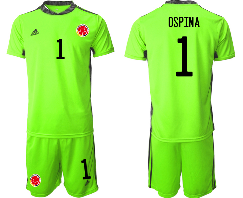 Men 2020-2021 Season National team Colombia goalkeeper Fluorescent green #1 Soccer Jersey1->colombia jersey->Soccer Country Jersey